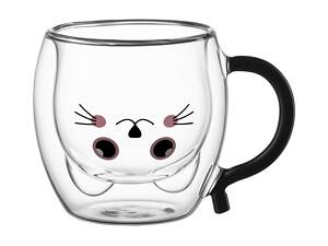 ARDESTO Набір чашок з ручками Animals з подвійними стінками, 250 мл, 2 шт, боросилікатне скло.