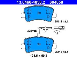 ATE 13.0460-4858.2 Колодки гальмівні (задні) Renault Master/Opel Movano 10- (Brembo) (однокатк.) (з датчиком)