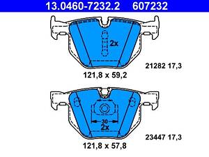 ATE 13.0460-7232.2 Тормозные колодки (задние) BMW X5 (E70) 06-13/(F15/F85) 13-18/X6 (E71/E72) 08-14/(F16/F86) 14-19 (Ate)