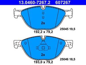 ATE 13.0460-7267.2 Колодки гальмівні (передні) BMW 5 (F07/F10/F11) 09-17/6 (F06/F13) 11-18/7 (F01/F02/F03/F04) 08-15 (At