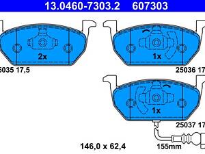 ATE 13.0460-7303.2 Тормозные колодки (передние) Audi A3/Seat Leon/Skoda Octavia IV/V/VW Golf VII 12- (VW) (+датчик)