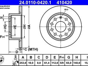 ATE 24.0110-0420.1 Диск гальмівний (задній) Skoda Octavia III 15- (253x10) (з покриттям) (повний)