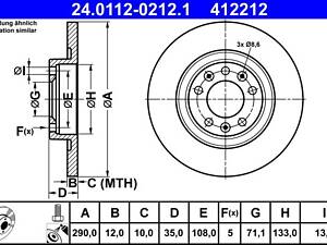 ATE 24.0112-0212.1 Диск гальмівний (задній) Citroen Jumpy/Peugeot Expert 16- (290x12)