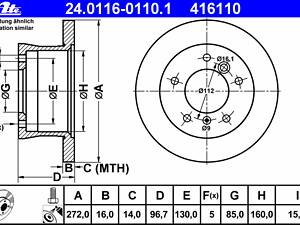 ATE 24.0116-0110.1 Диск гальмівний (задній) MB Sprinter 308-316CDI 96- (272x16)