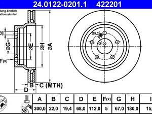 ATE 24.0122-0201.1 Диск гальмівний (задній) MB E-class (W211) 02-09/GLK-class (X204) 08- (300x22) (з покриттям) (вентил.