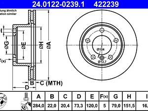 ATE 24.0122-0239.1 Диск гальмівний (передній) BMW 1 (F20/F21)/2 (F22) 10- (284x22) (з покриттям) (вент.)
