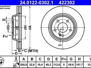 ATE 24.0122-0302.1 Диск гальмівний (задній) MB E-class (W213)/C-class (W205) 14- (300x22) (з покриттям) (вент.)