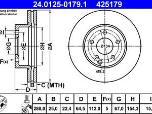 ATE 24.0125-0179.1 Диск гальмівний (передній) MB C-class (W204/S204) 07-14 (288x25) (вент.)