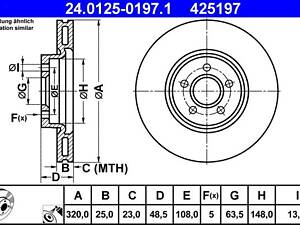 ATE 24.0125-0197.1 Диск гальмівний (передній) Ford Focus/Kuga II 07-/Connect 13- (320x25) (з покриттям) (вентильований)