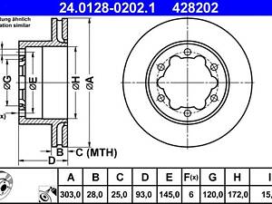ATE 24.0128-0202.1 Диск гальмівний (задній) MB Sprinter (W906/W907)/VW Crafter 30-50 06- (303x28) (з покр.) (вентил.)