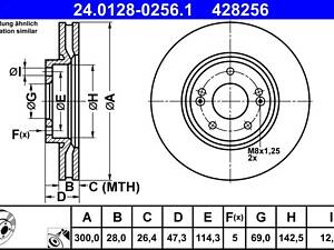 ATE 24.0128-0256.1 Диск тормозной (передний) Hyundai Tucson 07-/i40/ix35/Kia Sportage 10-(300x28)(с покрытием)(вентил.)