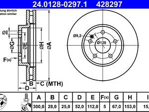 ATE 24.0128-0297.1 Диск гальмівний (передній) MB Vito (W447) 14- (300x28) (з покриттям) (вентильований)