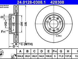ATE 24.0128-0308.1 Диск гальмівний (передній) Citroen Jumpy/Peugeot Expert 16- (304x28) (з покриттям) (вентильований)