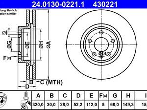 ATE 24.0130-0221.1 Диск тормозной (передний) Audi A4/A5/A6/A7/Q5 07-17 (320х30) (с покрытием) (вентилированный)