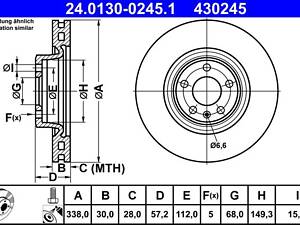 ATE 24.0130-0245.1 Диск гальмівний (передній) Audi A4/A5/Q5 15- (338х30) (з покриттям) (вент.)