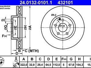 ATE 24.0132-0101.1 Диск гальмівний (передній) MB C-class (W204) 07-14/ E-class (W212) 09-16 (322x32)