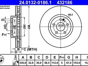 ATE 24.0132-0186.1 Диск гальмівний (передній) MB Vito (W447) 14- (330x32) (з покриттям) (вентильований)