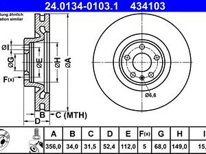 ATE 24.0134-0103.1 Диск гальмівний (передній) Audi A6/A7/A8 11-18 (356х34) (з покриттям) (вент.)