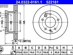 ATE 24.0322-0161.1 Диск гальмівний (передній) MB Sprinter 208-416 96- (276x22) (з покриттям) (вентил.) (з порізами)