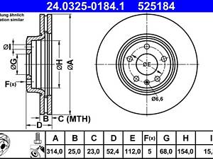 ATE 24.0325-0184.1 Диск гальмівний (передній) Audi A4/A5 07- (314х25) (з покриттям) (вентильований)