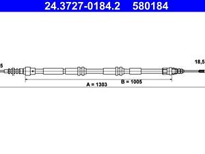ATE 24.3727-0184.2 Трос ручника (задній) VW T5/T6 03- (L=1303mm)