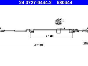 ATE 24.3727-0444.2 Трос ручника (центральний) MB Sprinter 408-416 96- (середня база) (1970/285mm)