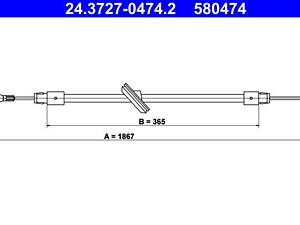 ATE 24.3727-0474.2 Трос ручника (центральний) MB Sprinter/VW Crafter 06- (1867/365mm)