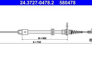 ATE 24.3727-0478.2 Трос ручника (задній) MB E-class (W212) 09-16 (L=743mm)