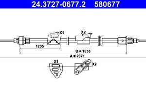 ATE 24.3727-0677.2 Трос ручника (задній) (R) Ford S-Max/Galaxy 06-15 (L=2071mm)