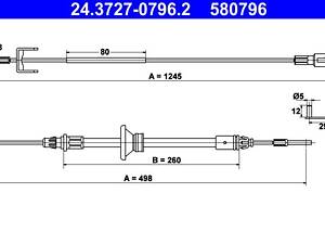 ATE 24.3727-0796.2 Трос ручника (передній) Renault Trafic II/Vivaro A 01- (L1=1245mm+L2=498mm)