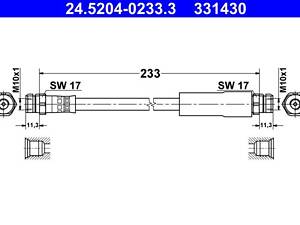 ATE 24.5204-0233.3 Шланг тормозной (задний) VW Golf V/VI/ Passat 1.4-2.0TSI/FSI/ 1.9TDI 05-15 (L=233mm)
