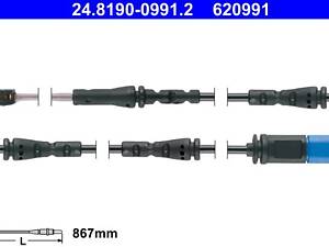 ATE 24.8190-0991.2 Датчик зносу гальмівних колодок (задніх) BMW 5 (G31)/6 (G32) GT 17- (L=867mm)