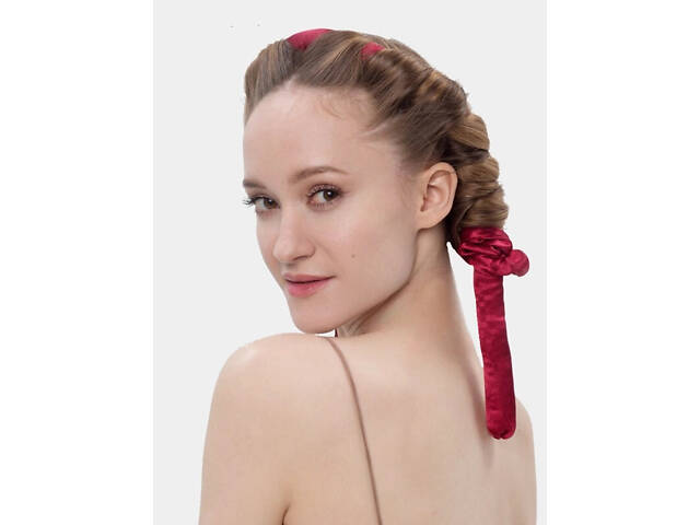 Атласні бігуді з гумкою для красивих локонів, червоні - Фото 3