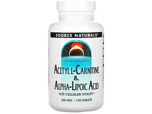 Ацетил карнітин + альфа-ліпоєва кислота Source Natural Acetyl L-Carnitine & Alpha-Lipoic Acid 650 мг 120 таб