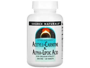 Ацетил карнітин + альфа-ліпоєва кислота Source Naturals Acetyl L-Carnitine & Alpha Lipoic Acid 650 мг 60 таб