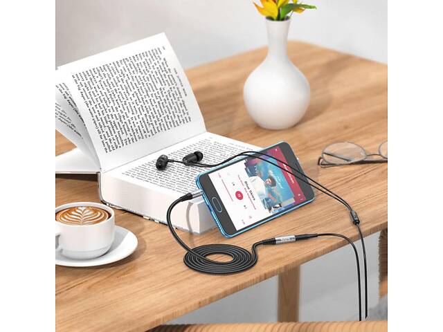 Аудиокабель HOCO UPA20 3.5 audio extension cable male to female (L=1M) Metal Gray yL. - Фото 8