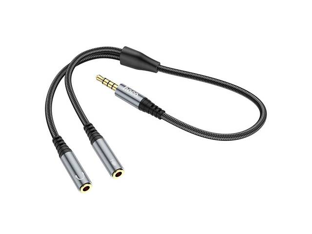 Аудіокабель HOCO UPA21 2-в-1 3.5 адаптер аудіо для навушників (male to 2*female) Металевий сірий yL. - Фото 5