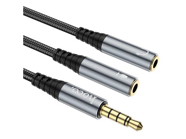 Аудіокабель HOCO UPA21 2-в-1 3.5 адаптер аудіо для навушників (male to 2*female) Металевий сірий yL. - Фото 6