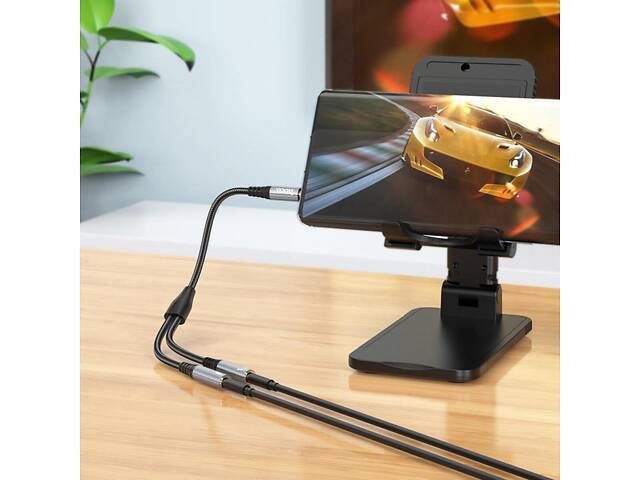 Аудіокабель HOCO UPA21 2-в-1 3.5 адаптер аудіо для навушників (male to 2*female) Металевий сірий yL. - Фото 8