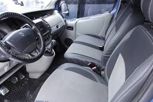 Авточехлы (кожзам и ткань, Premium) Передние 2 и 1 и салон для Opel Vivaro 2001-2015 гг