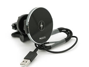 Автотримач Yesido C131+ Wireless Charging 15W, кріплення на решітку, магніт, Black, Box