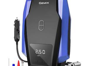 Автокомпрессор GEMIX Model G black/blue поршневой с сумкой, цифровой манометр, функция AUTOSTOP, фонарик, 35 л/мин