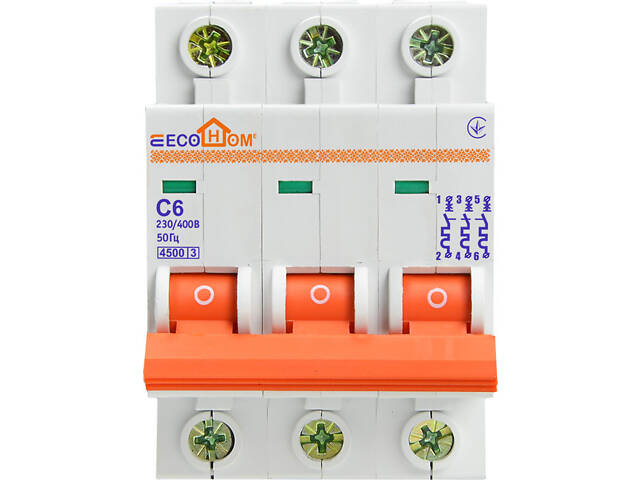 Автоматический выключатель 3P 6A 4,5кА 'C' [ECO010030001] ECO АСКО - Фото NaN