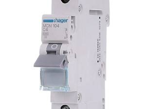 Автоматичний вимикач 1P 6kA C-4A 1M Hager MCN104