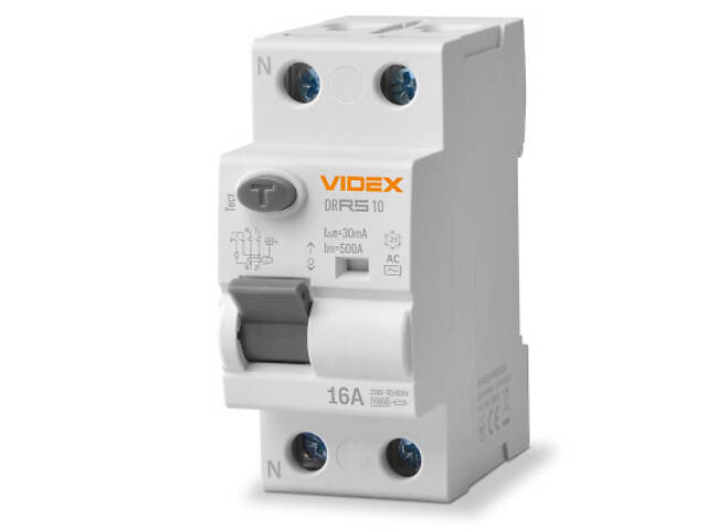 Автоматичний вимикач Videx RESIST АС 2п 30мА 10кА 16А (VF-RS10-DR2AC16) - Фото 1