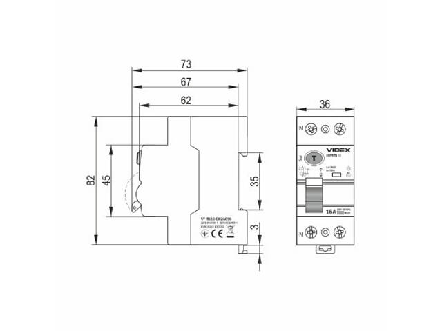 Автоматичний вимикач Videx RESIST АС 2п 30мА 10кА 16А (VF-RS10-DR2AC16) - Фото 4