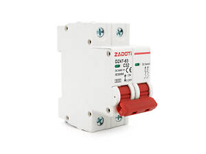 Автоматичний вимикач постійного струму ZADOTI DZ47-63C32 2P DC1000V, 32A, 6kA, DIN, 78*36*45mm