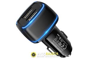 Автомобільний зарядний пристрій BOROFONE BZ14 Max dual port ambient light car charger Black