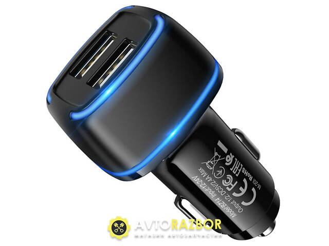 Автомобільний зарядний пристрій BOROFONE BZ14 Max dual port ambient light car charger Black