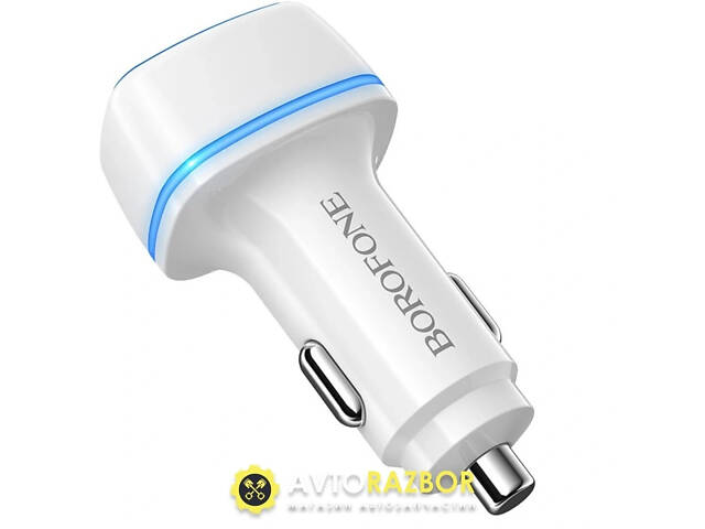 Автомобільний зарядний пристрій BOROFONE BZ14 Max dual port ambient light car charger White